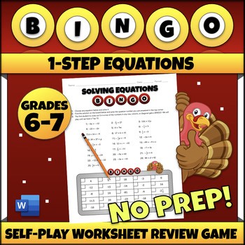 Turkey Math Worksheets | Thanksgiving Math Worksheets 1-Step Equations Activity
