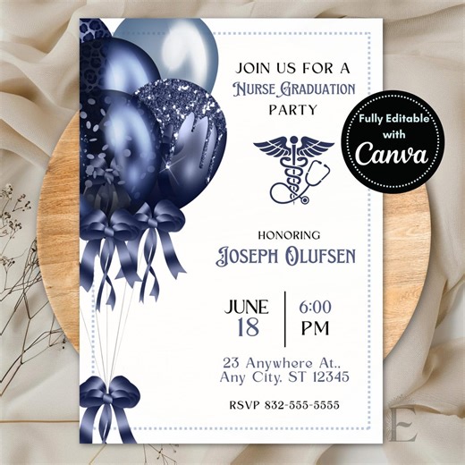 Nursing School Grad Invitation, Editable Canva Template for Pinning Ceremony or Nurse Graduation Party for Man - Etsy