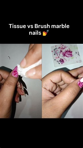 Tried marble nail art with two different methods – tissue & brush 💅nailart #marblenails #nails