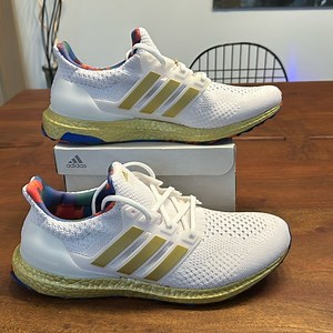 Brand New Size 12 Adidas Ultraboost 5.0 DNA in a beautiful white and gold.