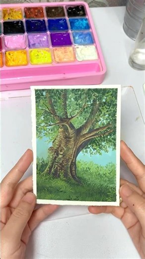 Painting Tree Tutorial | Gouache Painting | Himimiya Gouache
