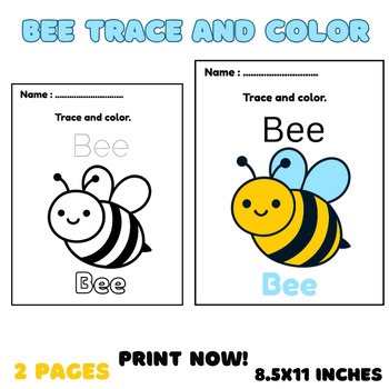 Bee Trace and Color | Preschool Fine Motor Spring Worksheet Handwriting