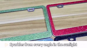 Bling License Plate Frame, Stainless Steel Rhinestone License Plate Holder with Mounting Kit, Sparking Bling Diamond License Plate Cover for Women (Light Pink)