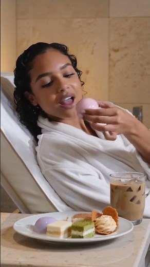 Luxury Spa Dessert ASMR 🫧🍰 Chai Latte Sips & Loud Crunch Sounds