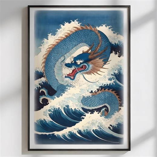 Azure Dragon Art Print – Japanese Mythology Seiryu Waves Poster (digital Download) - Etsy UK