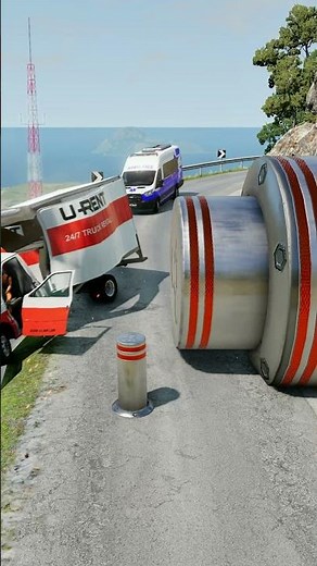 Cars & Ambulance Van vs Giant Pit Bollards Crash - BeamNG.drive