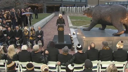 Bruins celebrate 100 years of hockey in Boston with new bear statue outside TD Garden