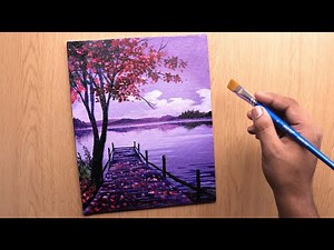 Acrylic painting of spring season landscape painting with cherry blossom trees