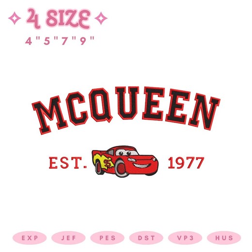 Lightning Mcqueen Embroidery Design, Cars Inspired Racing Car Pattern for Kids, Digital Embroidery Car, Cars Lightning Mcqueen Embroidered - Etsy Canada