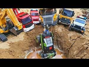 Police car,fire truck,excavator,dump truck,crane - Toy rescue play for kids