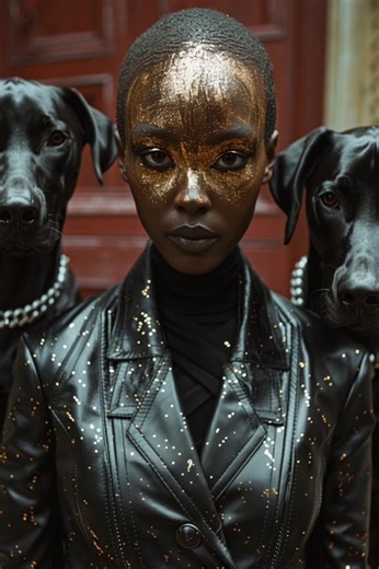 An enigmatic figure in a golden mask, surrounded by powerful black Dobermans in a surreal palace setting. Dark elegance meets untouchable power – a vision of mystery, luxury, and dominance.#DobermanEmpire #Loyalty #Dobermann #Cinematic #mexico🇲🇽