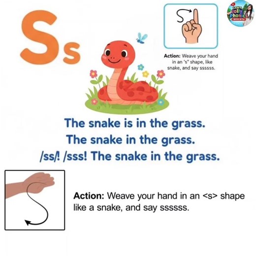The Snake Is In The Grass - Jolly Phonics Song - Learn Letter Sound /s/ for Kids #shorts #shortsfeed