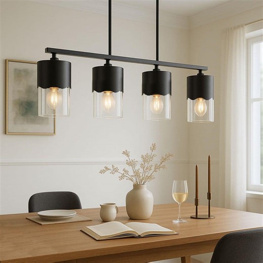 Check The Home Depot's Q&A Before Buying: Maxax 4-Light 35.75 in. Black Glass Modern Linear Dimmable Chandeliers Dining Kitchen Ceiling Lights Foyer Bedroom Lighting