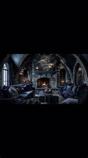 Preview - Cozy Gothic Living Room Fireplace 🖤🔥 Blue Embers & Dark Moody Comfort