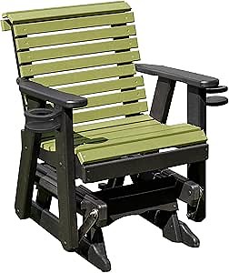 Amish Craftsmanship Made in USA 2FT Heavy Duty Poly Lumber Wood Porch Patio Glider HDPE with No wood fibers Lancaster Series Rollback design 500 lbs Limit With Cupholders Lime on Black