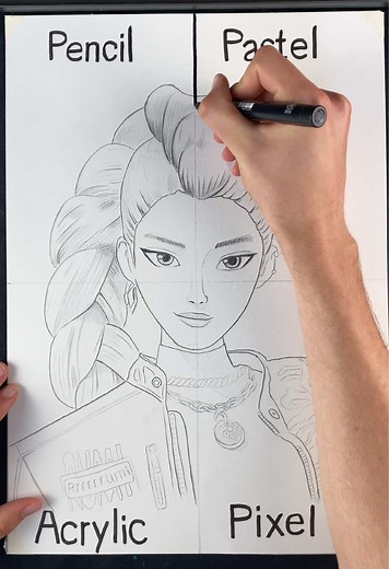 ASMR Drawing Rumi From Kpop Demon Hunters With 4 Different Techniques #asmr #coloredpencil #realism