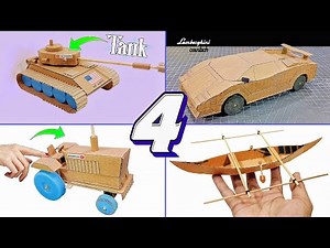 4 AMAZING Cardboard Craft Ideas Compilation : Tank , Sports Car , Tractor , Boat