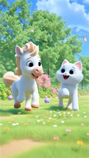 Cute Cat & Horse Best Friends Playing in Park | 3D Cartoon Kids Video