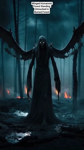 Winged Humanoid Found Standing Untouched in Burned Forest #ForestHorror #WingedEntity #DarkPresence