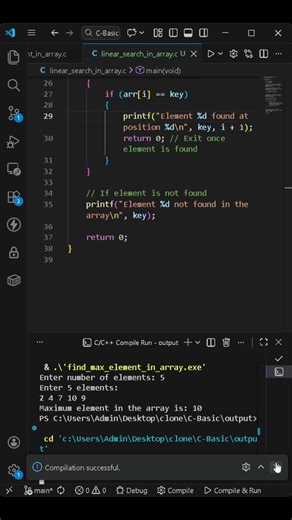 C Program for Linear Search in an Array Step by Step Explanation for Beginners#coding #cprogramming