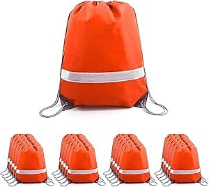 BeeGreen Reflective Drawstring Bags 20 Packs Orange Large Drawstring Bags Backpack for Gym Sports Trip with Reflective Strip Cinch Sack DIY for Women Men Cinch Bags For Team