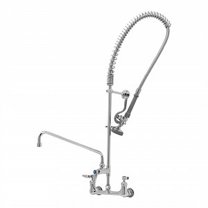 T&S B-0133-14-CR-B EasyInstall Wall-Mounted Pre-Rinse Faucet with Add-On Faucet, 6" Wall Bracket, 18" Riser, 14" Swing Nozzle, and 44" Hose