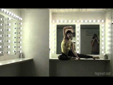 Hot fishnet stockings in make up room photo shoot