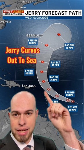 TROPICS UPDATE 10/08/2025 #Jerry has formed in the Atlantic and is expected to become a #Hurricane as it passes nearby the Leeward Islands to end the week. Watch to see what else we’re watching this week in the tropics. #meteorologist #weather #tropics | Meteorologist Riley Winch
