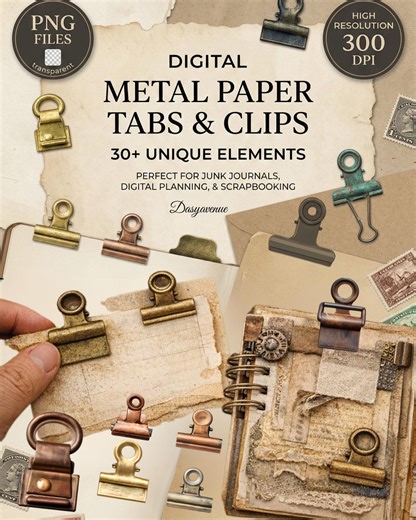 Vintage Metal Paper Tabs and Clips PNG, Junk Journal Hardware Elements, Antique Binder Clips, Ephemera Fasteners Scrapbook Supplies - Etsy Canada