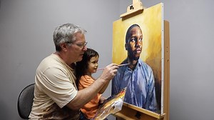 Daddy-Daughter Painting 20 Portraits Together - Baby to 5-Years-Old My wife Khwan and I are freelance artists. We’ve worked at home together all our married lives (25 years) Our daughter Emilie also loves to draw and paint her own pictures, it’s her main interest up to now. If I’m painting Emilie always asks if she can help me. Here are 20 portraits of friends we painted together since Emilie was a baby to 5-years-old. 1) “Waiting for Emilie” November 2014 2) “Luigi #1” 3) “Emilie #1” 4) “Nina S