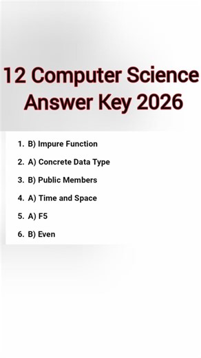 12th Computer Science | One words Answer key 2026