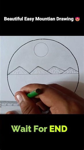 EASY Mountain drawing inside Circle 😍✨ #drawing #drawingtutorial #scenerydrawing