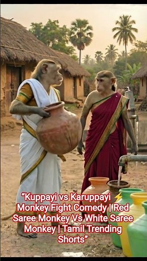 “🔥Kuppayi vs Karuppayi Monkey Fight Comedy | Red Saree Monkey Vs White Saree |Tamil Trending Shorts”