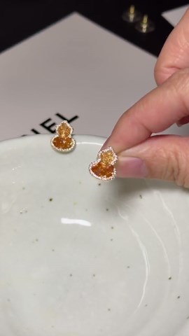 Gold Gourd Earrings, Sparkling Zircon Studs, Lucky Protective Symbol Jewelry - Etsy