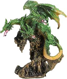 Ebros Ancient Legendary Three Headed Green Dragon Hydra Perching On Ancient Tree Figurine 5" Tall Dungeons Dragons Legends and Fantasy Decor Sculpture Medieval Renaissance Figurine Collectible