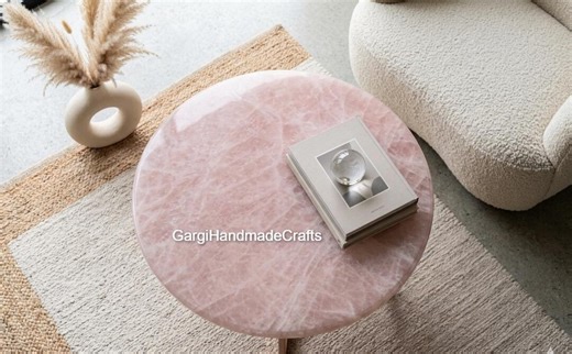 Handmade Rose Quartz Coffee Table, Rectangular Center Accent Table - Etsy