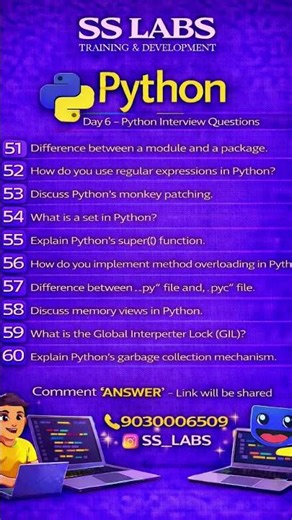 Python Interview Questions Day 6 | Advanced Concepts | SS LABS | #Shorts