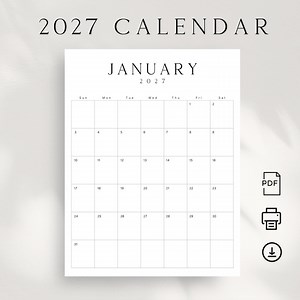 2027 Calendar Printable 2027 Monthly Planner Portrait 2027 LUXE Monthly Calendar Vertical A4 Letter Size Sunday & Monday Start Calendar PDF - Etsy
