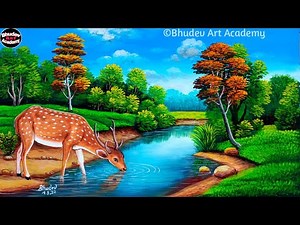 How To Draw Deer With Forest Scenery|Deer Painting With Earthwatercolor In Nature|Deer Painting