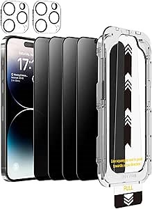 iGluz 4+2 Pack for iPhone 14 Pro Privacy Screen Protector with Camera Lens Protector,9H+Tempered Glass[12FT Military Grade Shatterproof& 100% Anti Spy],3D Micro-Curved Edges[Longest Durable]