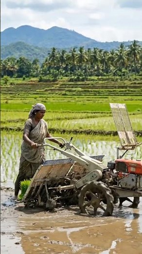 Woman Farmer Using Modern Machine in Paddy Field | Smart Farming