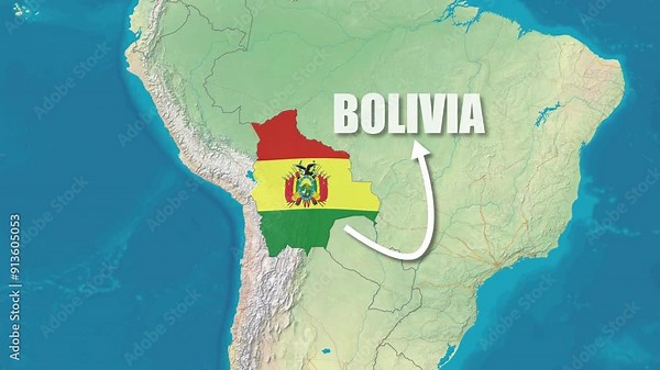 Map of Bolivia Zooming Animation Bolivia Map Flag Rotating with Text Showing 4K Video Full HD