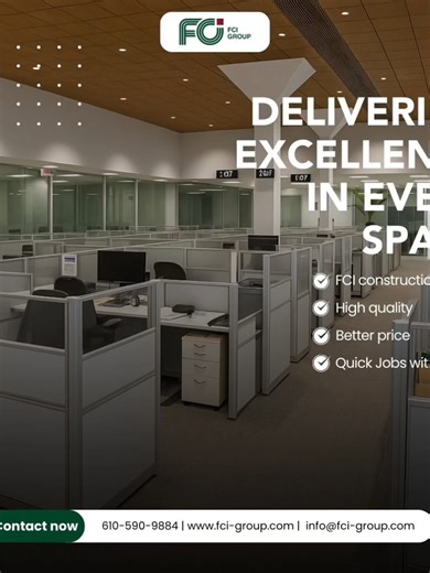 Delivering Excellence in Every Space ✨ Transform your workplace with FCI Group — where smart design meets superior craftsmanship. ✔️ Construction Fit-Outs ✔️ High Quality Finishes ✔️ Better Pricing ✔️ Quick Delivery with Quality 📞 Contact Us Today 📱 610-590-9884 🌐 www.fci-group.com 📧 info@fci-group.com Let’s build spaces that inspire productivity and success. #FCIGroup #OfficeInteriors #FitOutSolutions #WorkspaceDesign #CommercialInteriors #InteriorFitOut #QualityConstruction #ModernOffice #