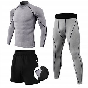 [Hot Item] 3 Pieces Compression Gym Tracksuit Men Elastic Running Fitness Sportswear Sets Rashguard Quick Dry Men's Training Workout Suits