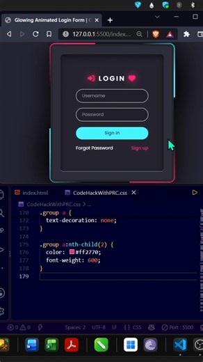 Animated Glowing Login Form 🔥 | HTML CSS JavaScript #shorts
