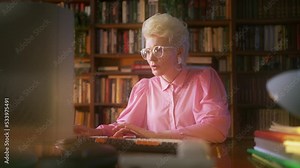 Young woman wearing vintage clothes and accessories working on computer, retro