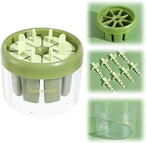Popsicle Mold Set, 8 Pieces Silicone Ice Pop Molds - BPA Free Homemade Ice Pop Mold, Easy Release Ice Popsicle Maker Reusable Ice Cream Molds DIY Ice Lolly Popsicle Box (Green)