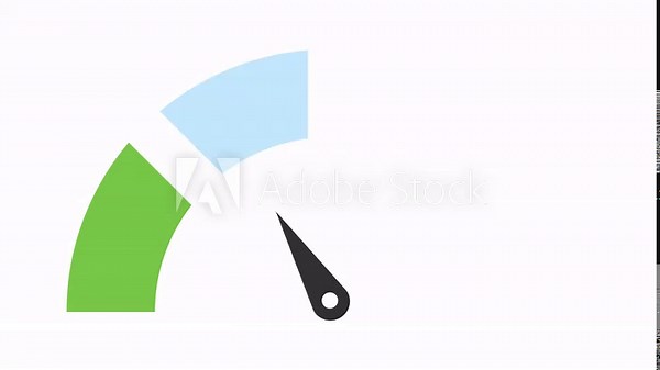 Animated speedometer with colorful zones indicating speed, performance, and intensity. Dynamic gauge animation perfect for dashboards, analytics, progress tracking, and performance indicators.