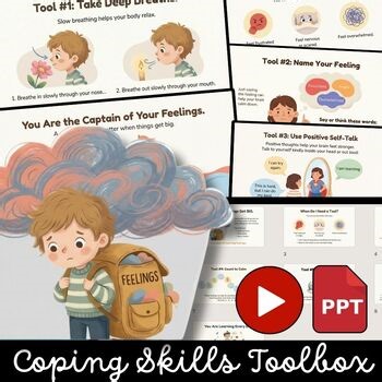 Coping Skills Toolbox | Coping Strategies Visuals | SEL Posters Video PowerPoint