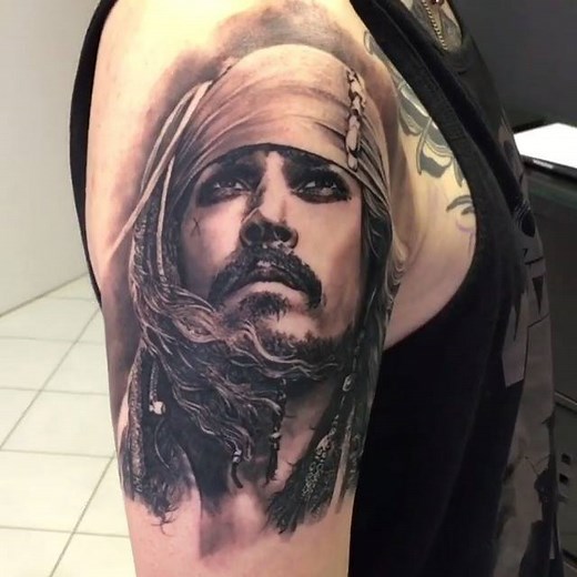Captain Jack Sparrow made by Matteo Pasqualin at The Inkers Tattoo Shop - New Page - Porto Viro, Italy 🤓 #TATTOODO | Tattoodo